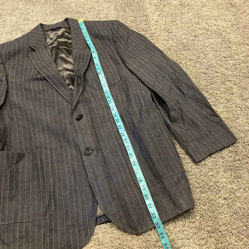 Banana Republic Jacket Spot Coat Men 44s Gray 100% Linen Two Button Short Stripe